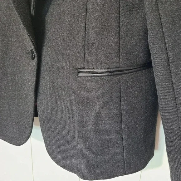 Banana Republic Faux Leather Trim Blazer Gray Stretch Office Size 14 - Picture 3 of 9